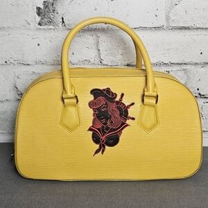 Bold Yellow Retro Tattoo Style Handbag – Pin-Up Girl Graphic Purse